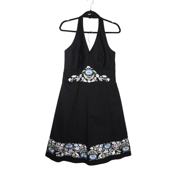 Vintage Embroidered Halter Top Floral Babydoll Pin-Up Style Mini Dress Sz 10 EUC - Picture 1 of 13